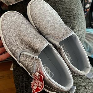 Silver glitter slip on vans!